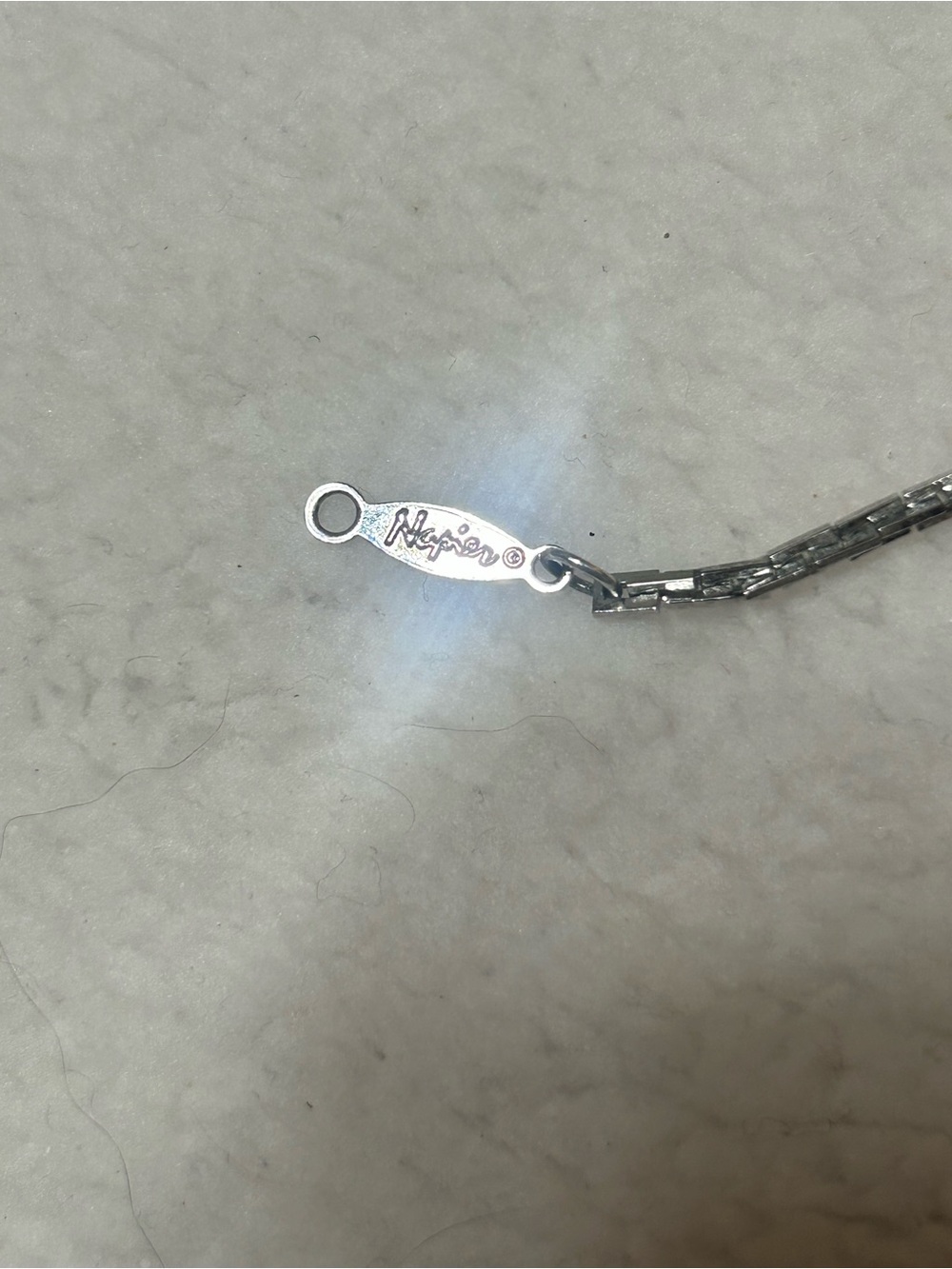 Napier Silver-Tone Box Link Necklace with Logo Tag